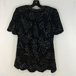 Brilliante by JA shiny vintage  beaded top blouse